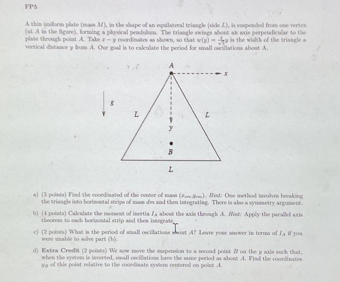 Solved A thin uniform plate (mass M ), in the shape of an | Chegg.com