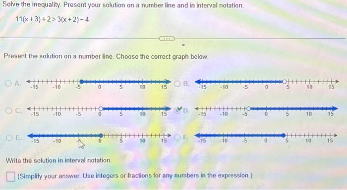 Solved Solve the inequality. Present your solution on a | Chegg.com