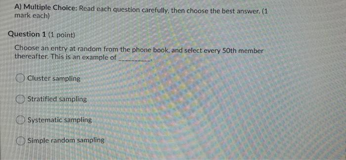 Solved A) Multiple Choice: Read each question carefully, | Chegg.com