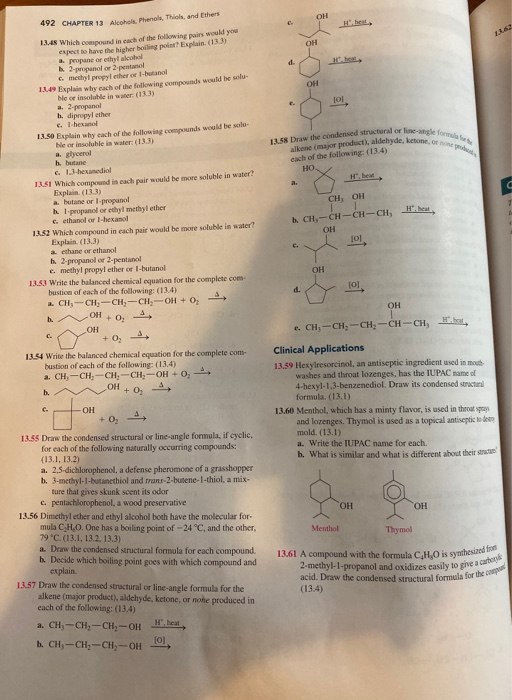 Solved 492 CHAPTER 13 Alcohol, Phenol, Thiols, And Ethers | Chegg.com