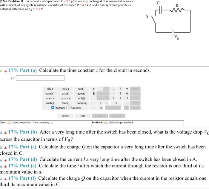 Solved 7\%) Problem 11: A Capacitor Of Capacitance C=9.5μF | Chegg.com