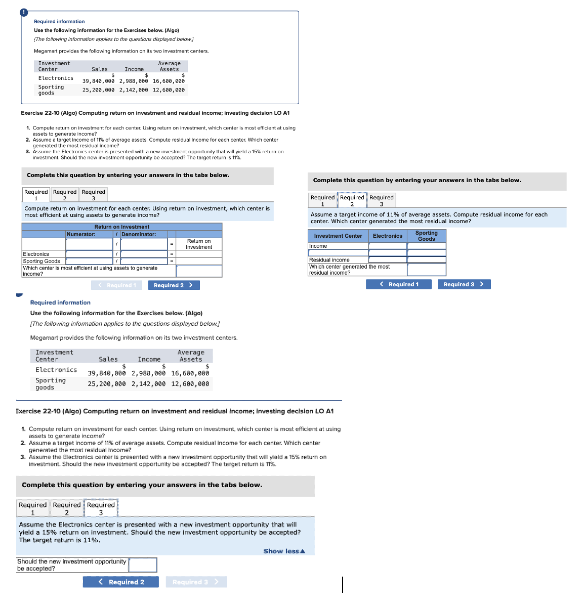 Exercise 22-10 (Algo) ﻿Computing return on investment | Chegg.com