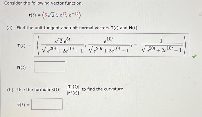 Solved Consider The Following Vector Function R T 5sqrt2