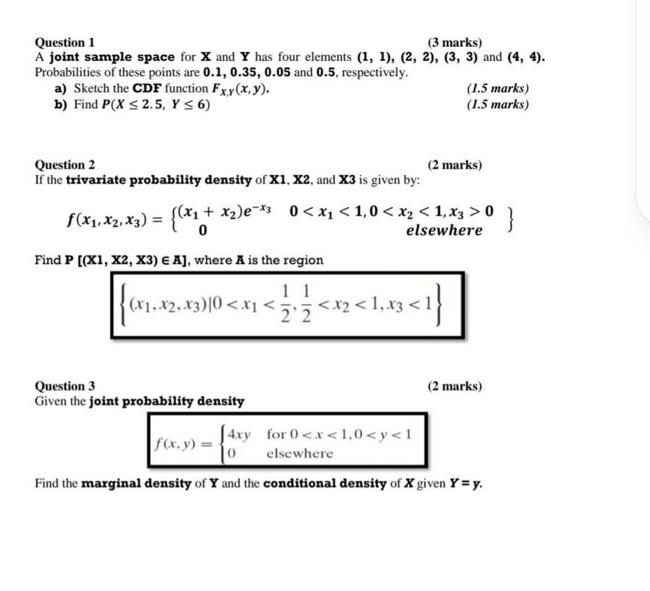 Solved Question 1 (3 marks) A joint sample space for X and Y | Chegg.com