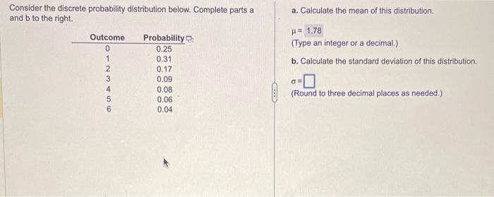 Solved Consider the discrete probability distribution below. | Chegg.com