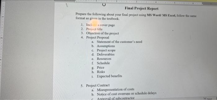 Final Project Report Prepare the following about your | Chegg.com