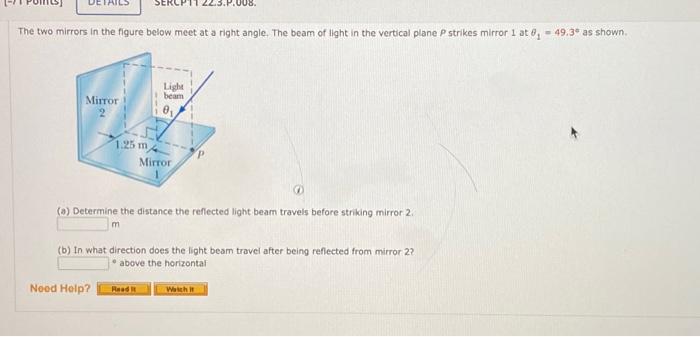 Solved he two mirrors in the figure below meet at a right | Chegg.com