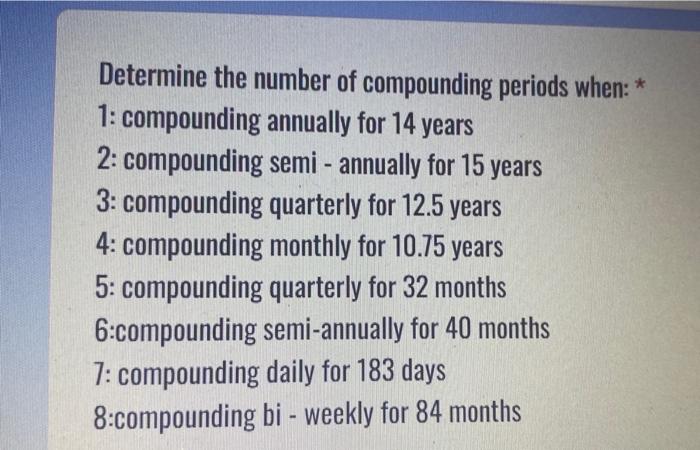 Solved Determine the number of compounding periods when: *