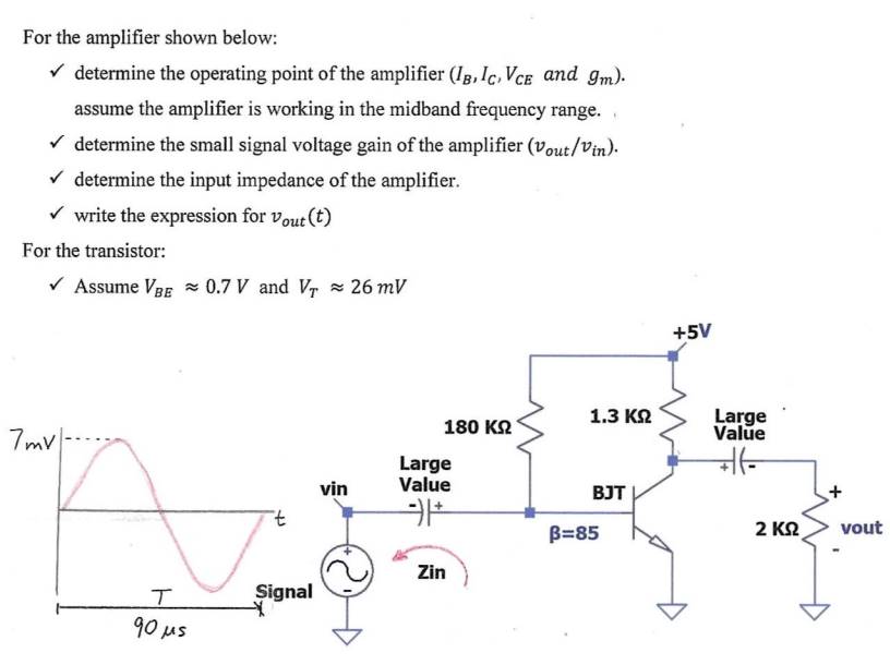 Solved For the amplifier shown below: ﻿determine the | Chegg.com