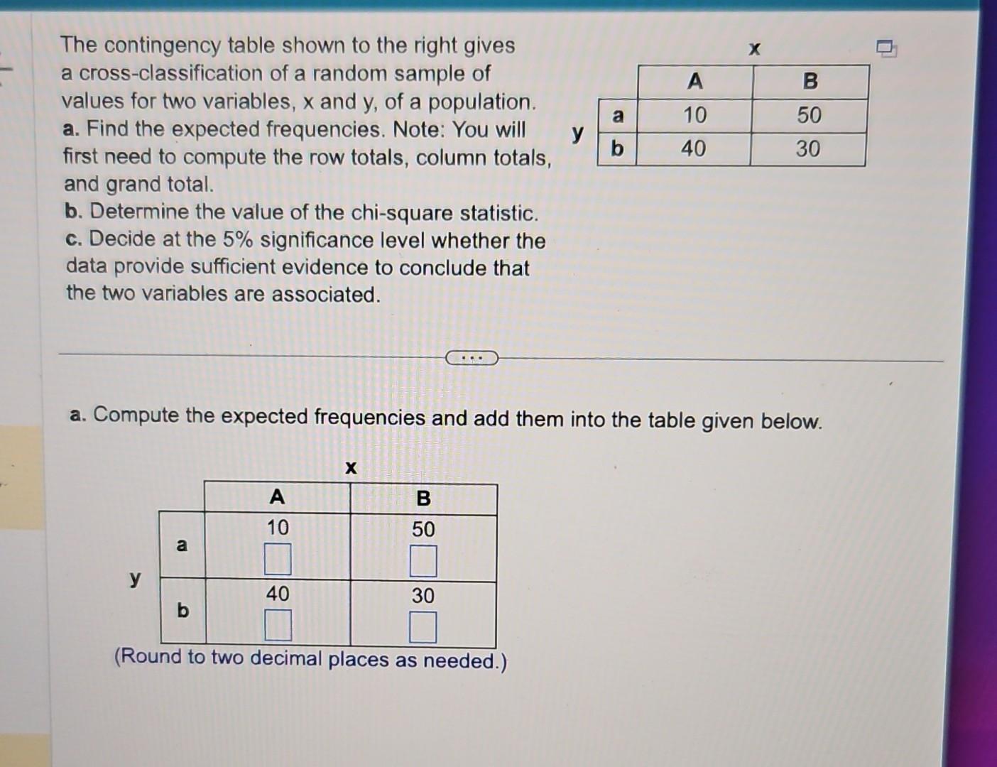 Solved The contingency table shown to the right gives a | Chegg.com