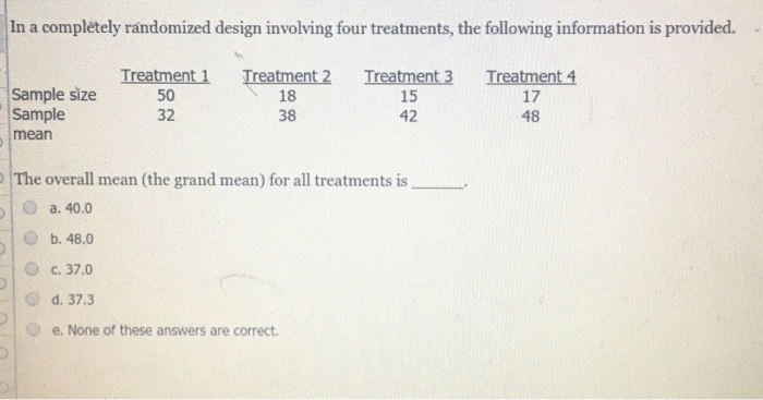 Solved In a complètely randomized design involving four | Chegg.com