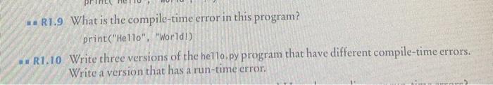 Solved **R1.9 What is the compile-time error in this | Chegg.com