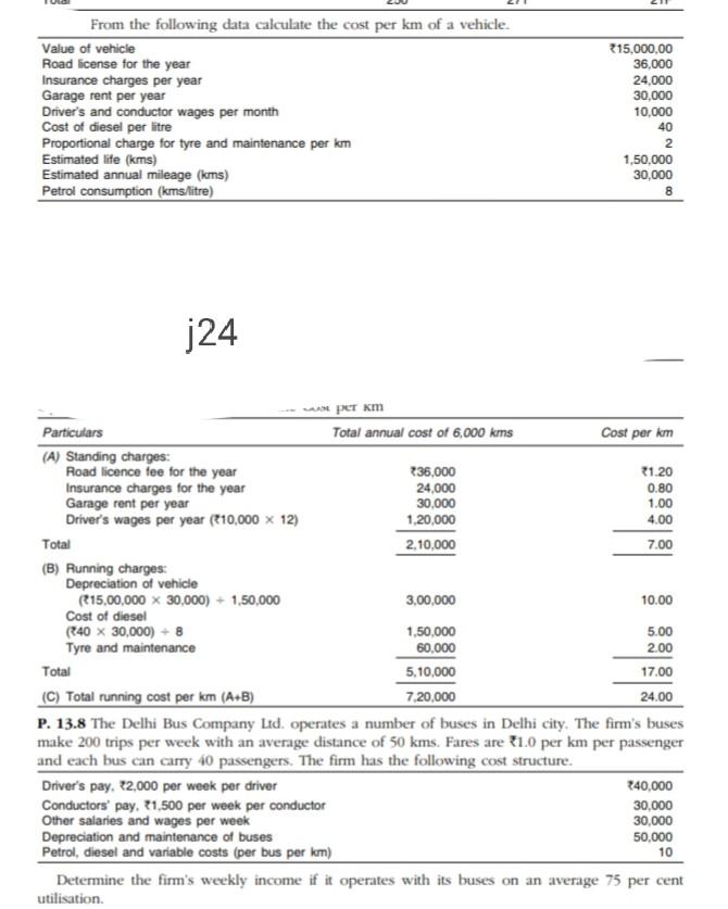 Solved From the following data calculate the cost per km of