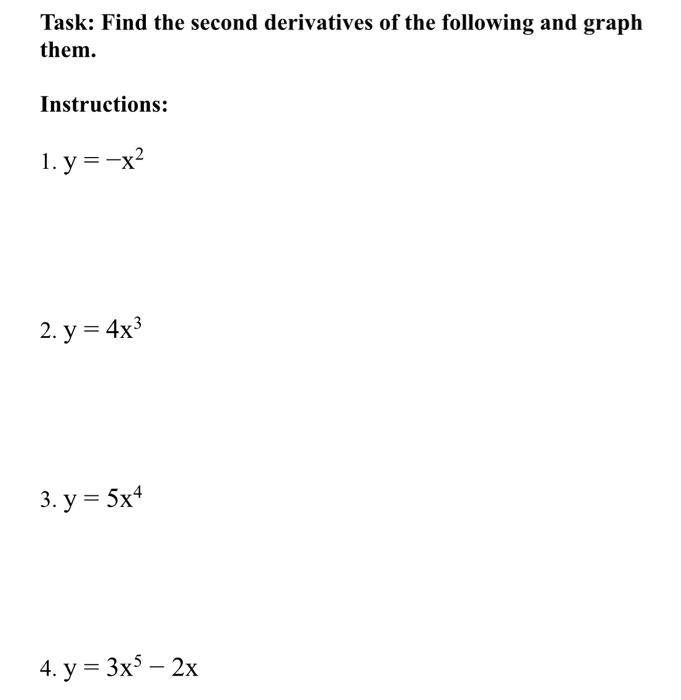 Solved Task: Find the second derivatives of the following | Chegg.com