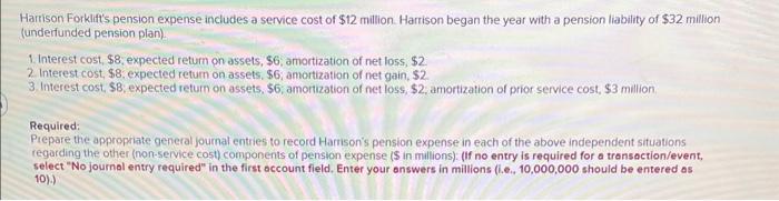 Solved Harrison Forklift's Pension Expense Includes A | Chegg.com