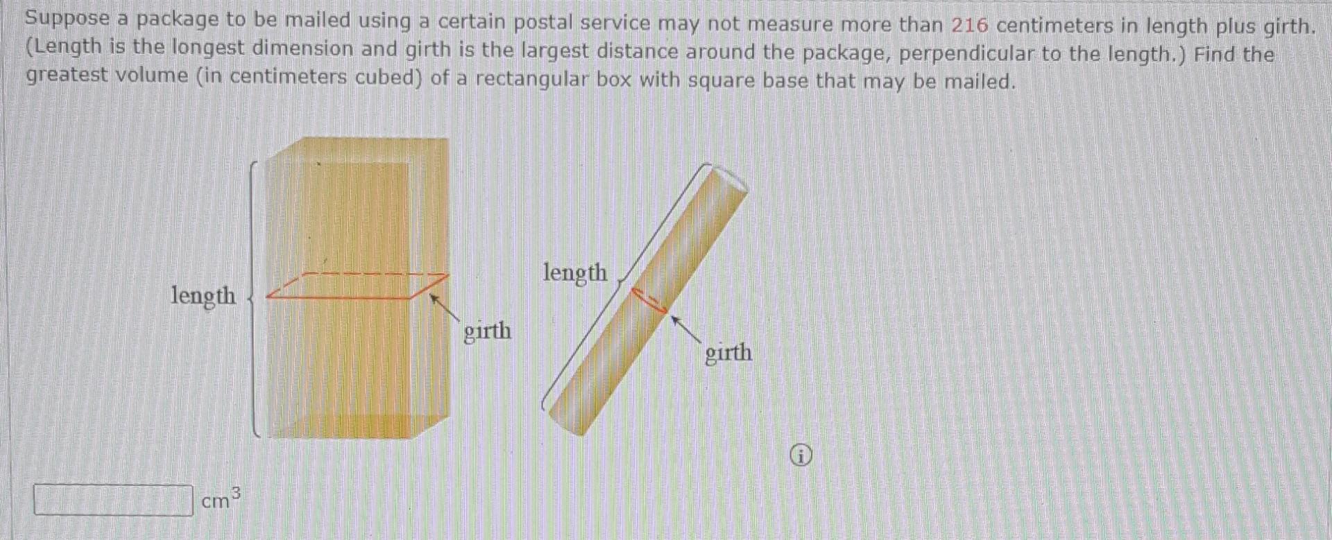 Solved Suppose A Package To Be Mailed Using A Certain Postal Chegg