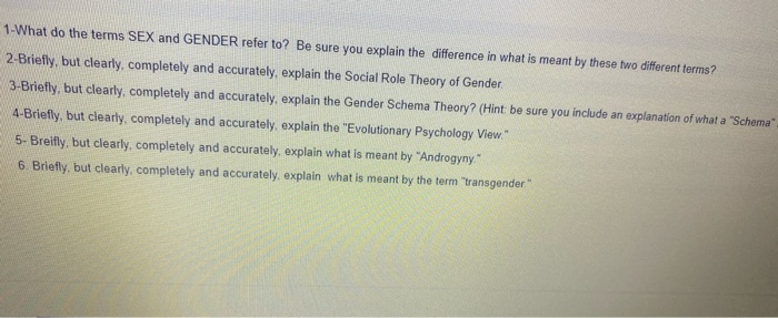 Solved What Do The Terms Sex And Gender Refer To Be Sure 2765