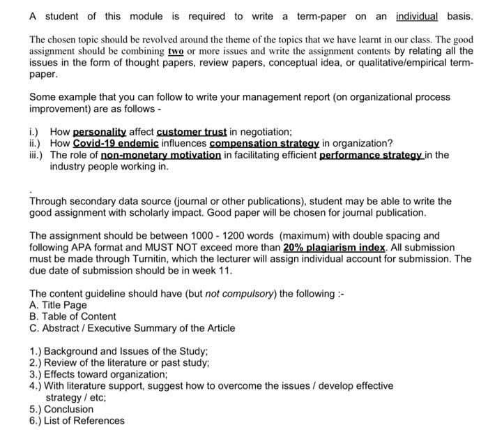 Solved A student of this module is required to write a | Chegg.com