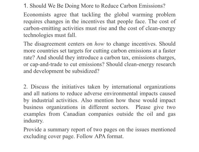 Solved 1. Should We Be Doing More to Reduce Carbon | Chegg.com