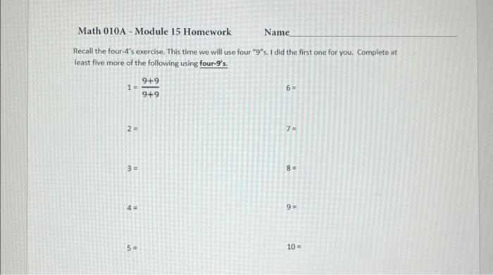 Solved Math 010A-Module 15 Homework Name Recall the four 4 | Chegg.com
