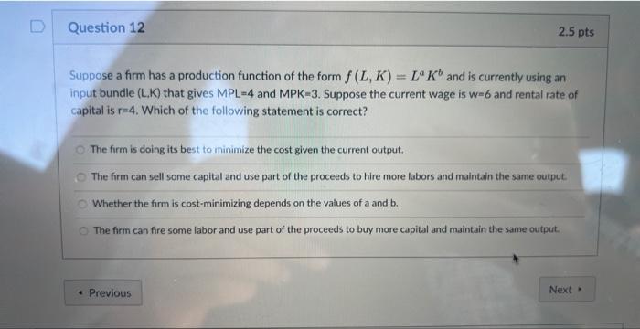 Solved Suppose a firm has a production function of the form | Chegg.com