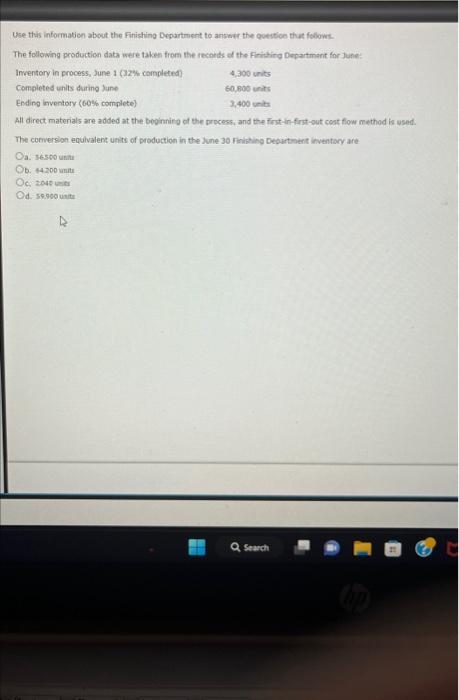 Solved Use this information about the Finisting Department | Chegg.com
