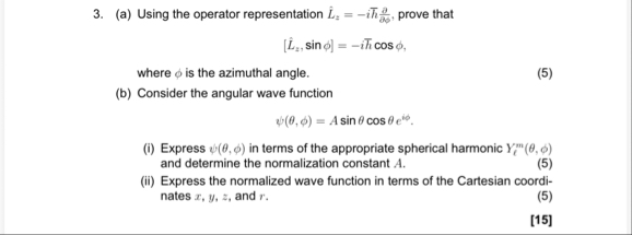 Solved (a) Using the operator representation hat(L)z=-ibar | Chegg.com
