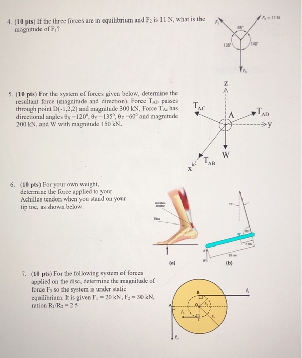 Solved 4. (10 pts) If the three forces are in equilibrium | Chegg.com