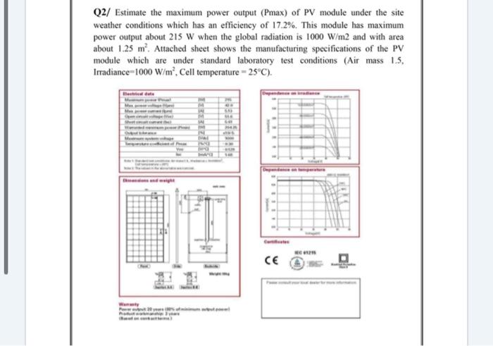Solved Q2/ Estimate the maximum power output (Pmax) of PV | Chegg.com