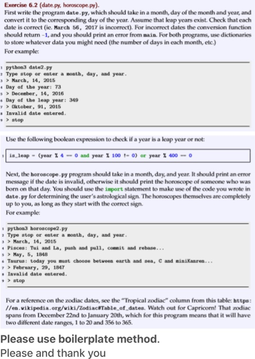 Solved Exercise 6.2 (date.py, horoscope.py). First write the | Chegg.com