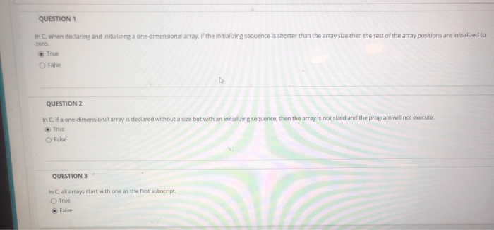 Solved QUESTION 1 In C when declaring and initializing a | Chegg.com