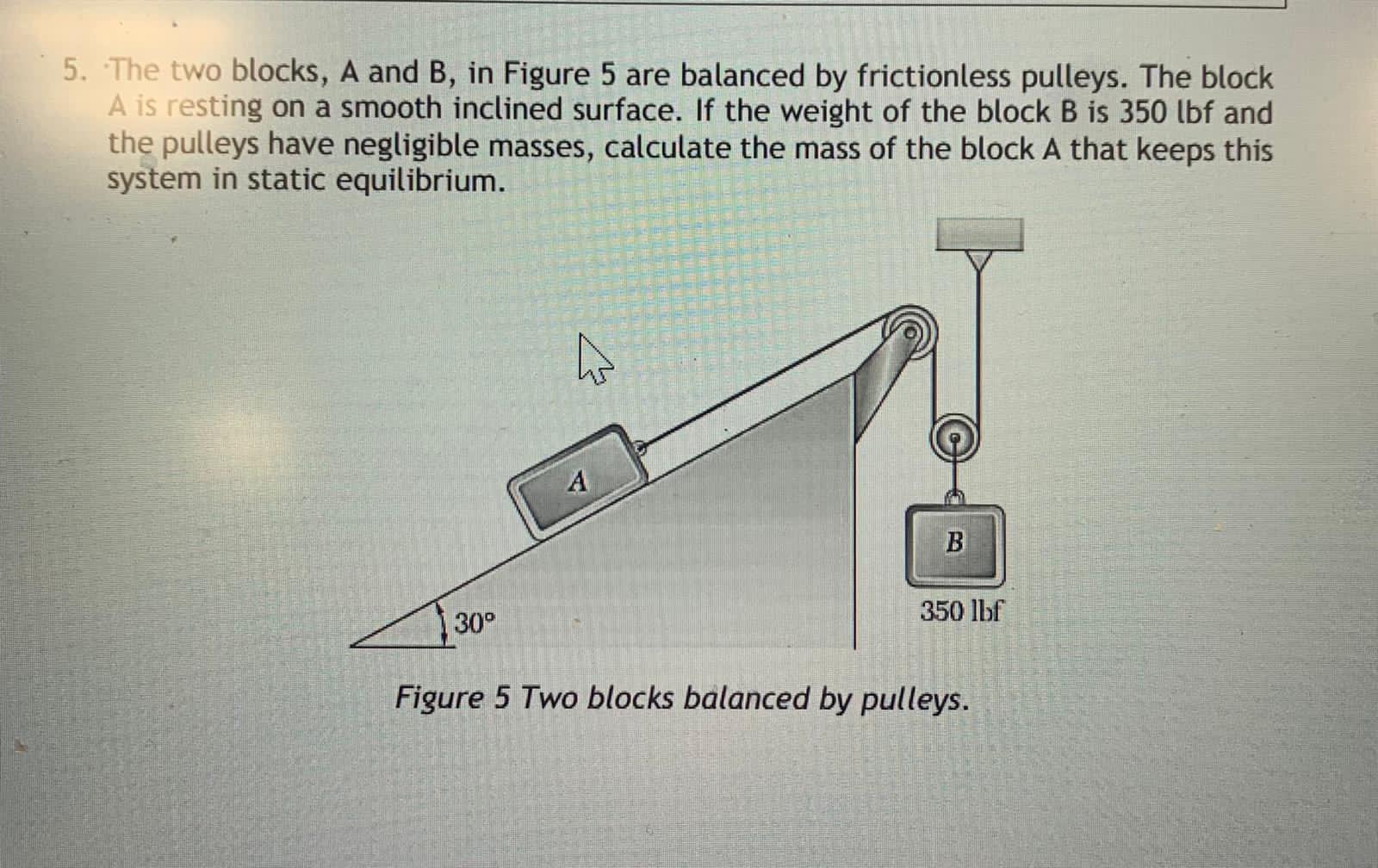 Solved 5. The two blocks, A and B, in Figure 5 are balanced | Chegg.com