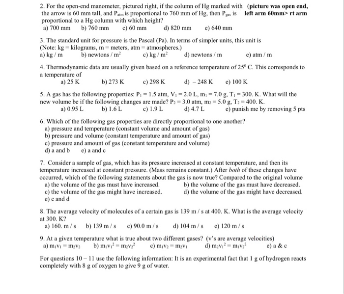 Solved 2 For The Open End Manometer Pictured Right If Chegg Com