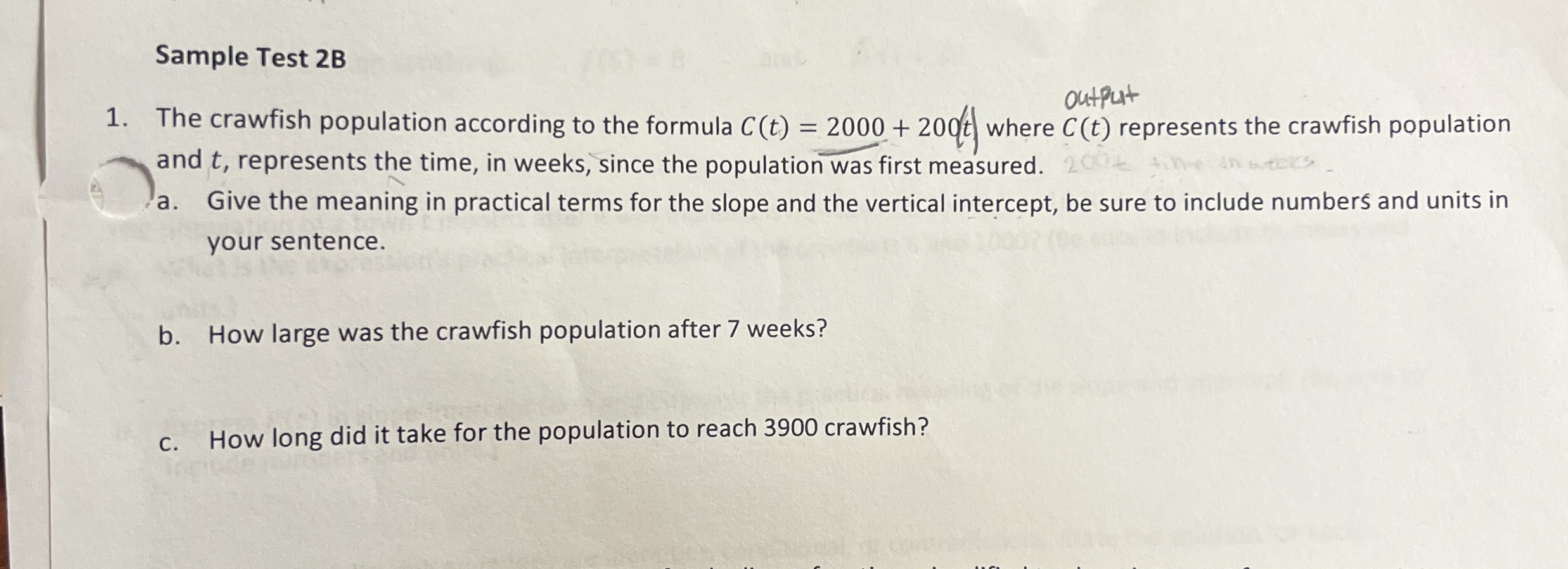 [Solved] Sample Test 2B The crawfish population according t