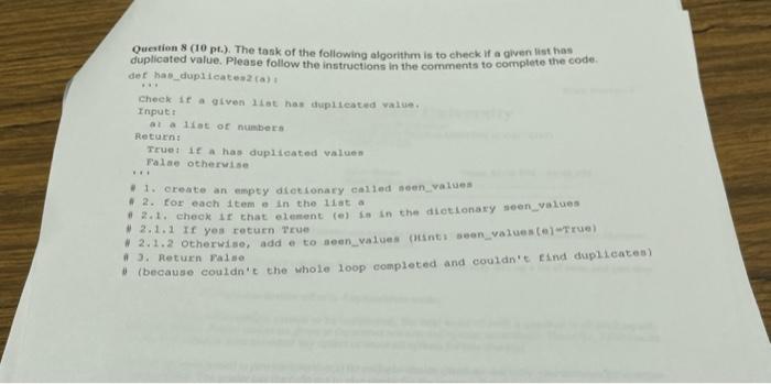 Solved Question 8 (10 pt.). The task of the following | Chegg.com