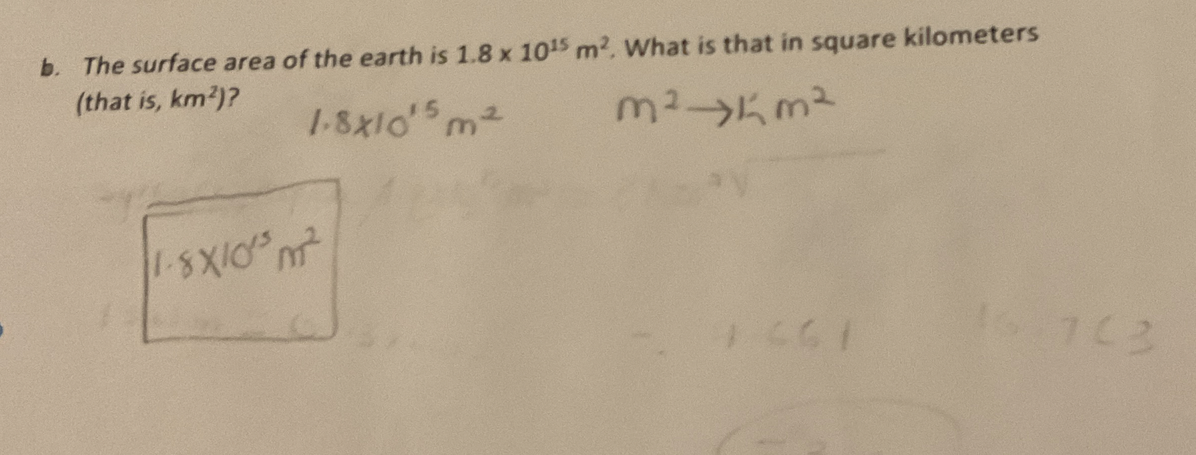 Solved b. ﻿The surface area of the earth is 1.8×1015m2. | Chegg.com