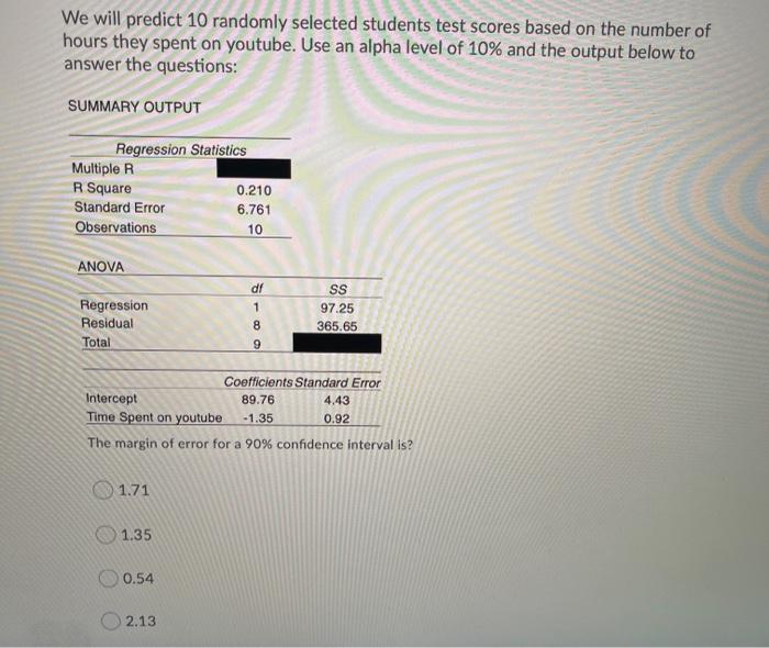 Solved We will predict 10 randomly selected students test | Chegg.com