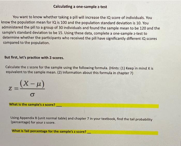 Solved Calculating a one-sample z-test You want to know | Chegg.com