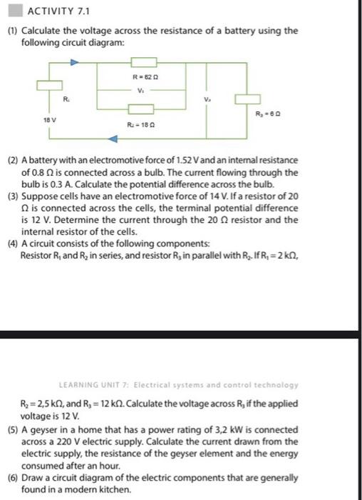 ACTIVITY 7.1 (1) Calculate The Voltage Across The | Chegg.com