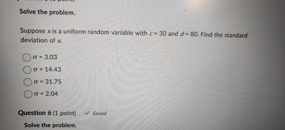 Solved Solve The Problem. Suppose X Is A Uniform Random | Chegg.com