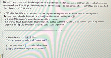 Solved Researchers measured the data speeds for a particular | Chegg.com