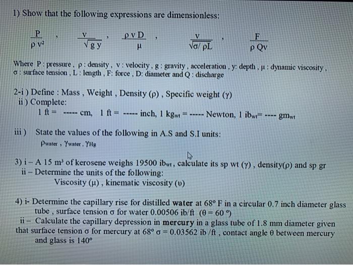 Solved 1 Show That The Following Expressions Are Dimensi Chegg Com