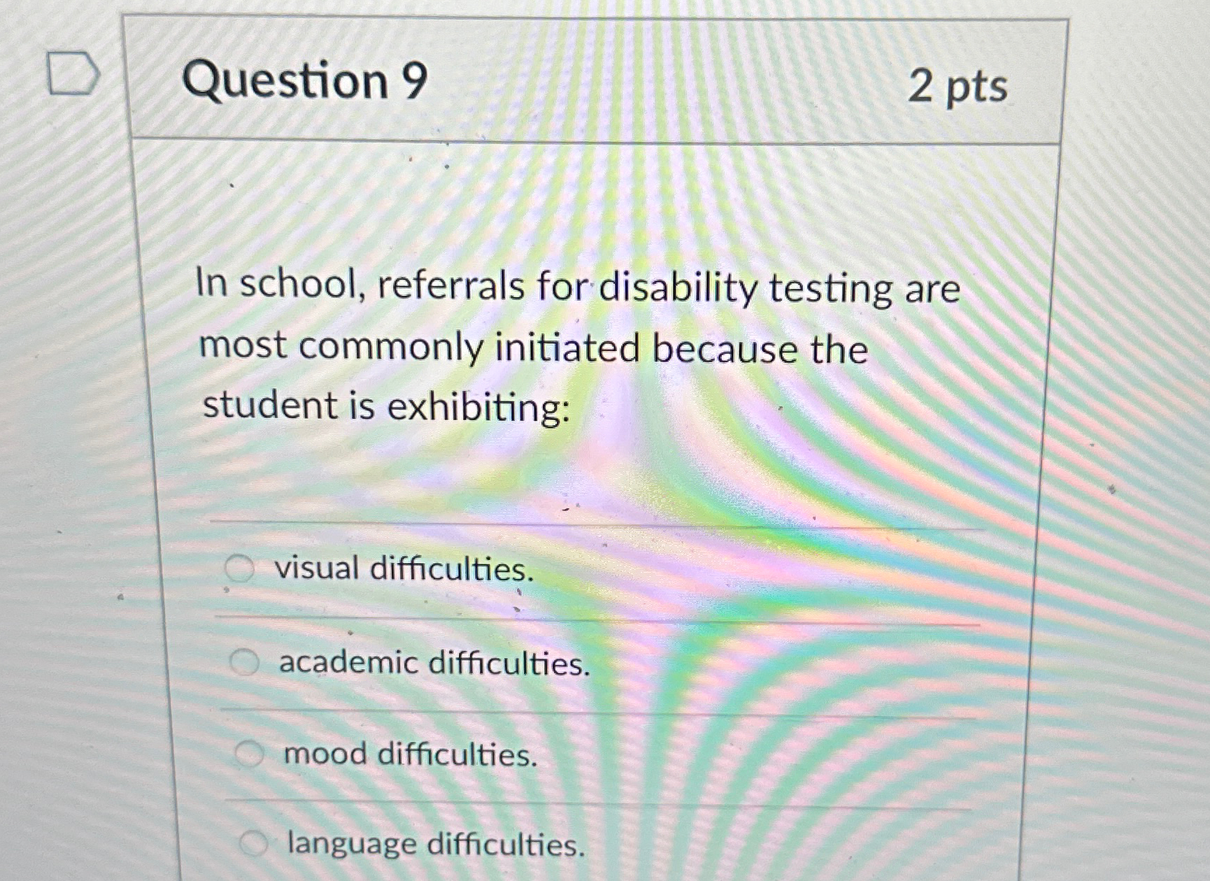 Solved Question 92 ﻿ptsIn school, referrals for disability | Chegg.com