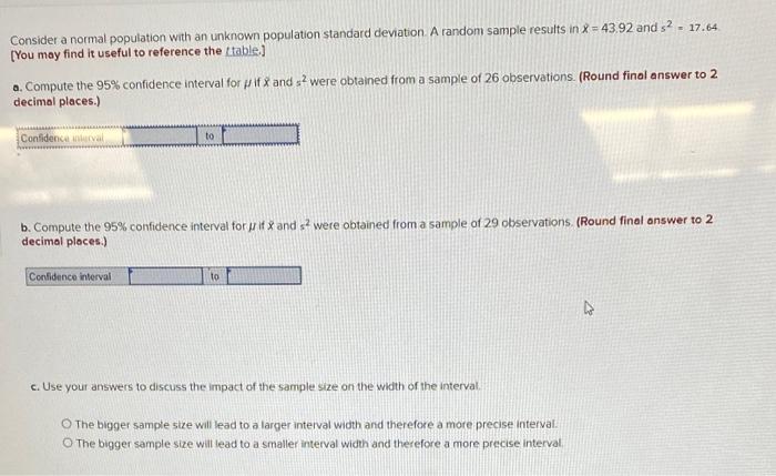 Solved Consider a normal population with an unknown | Chegg.com