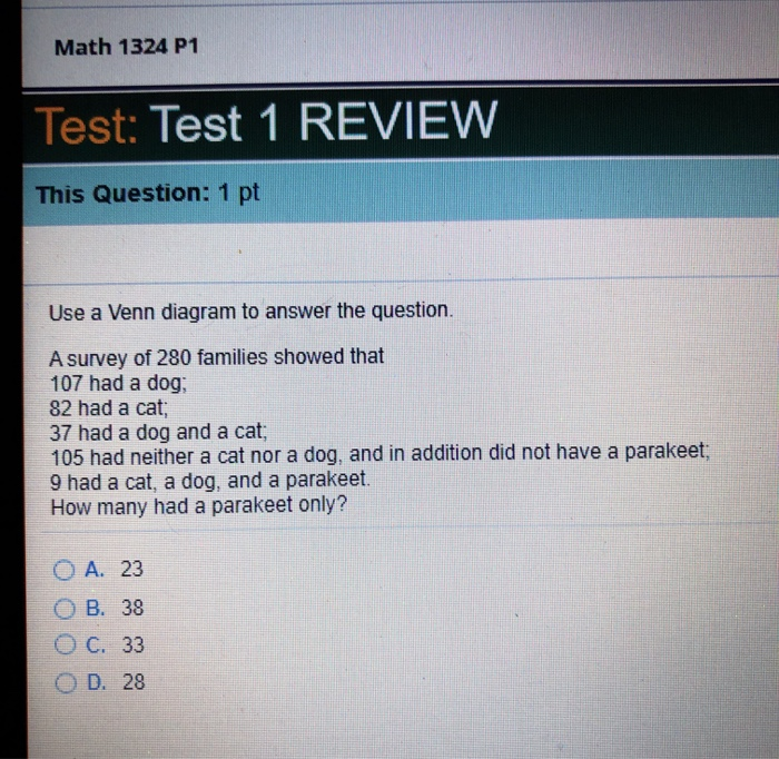 Solved Math 1324 P1 Test: Test 1 REVIEW This Question: 1 pt | Chegg.com
