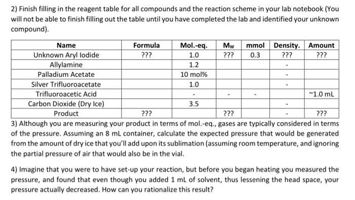 2) Finish filling in the reagent table for all | Chegg.com