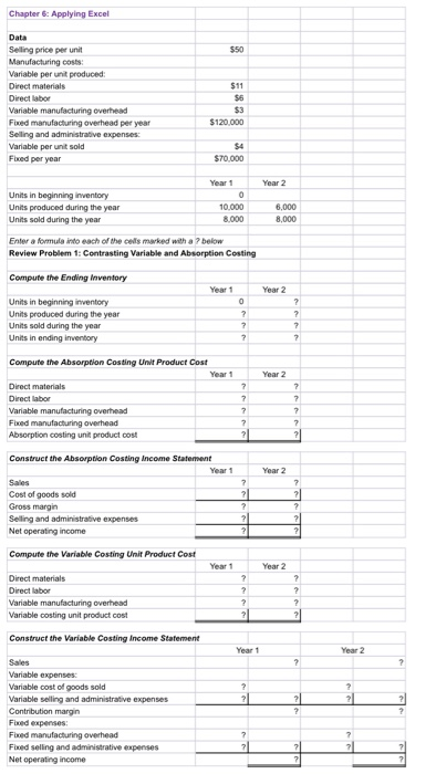 Solved Chapter 6: Applying Excel Selling price per unit | Chegg.com