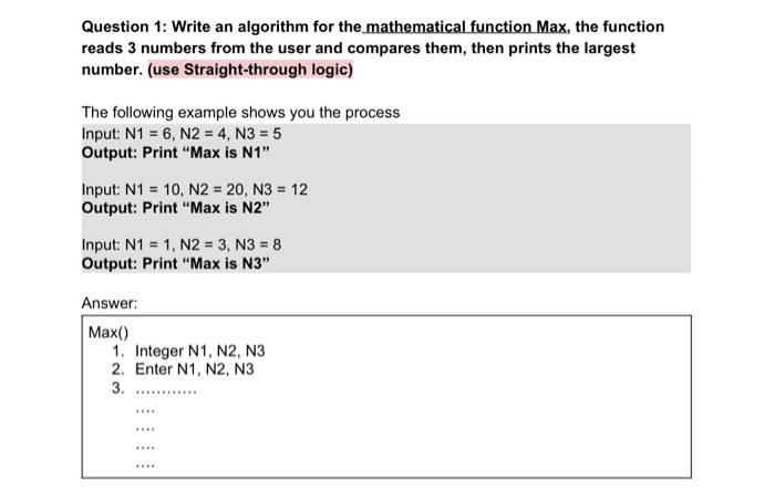 Solved Question 1: Write an algorithm for the mathematical | Chegg.com