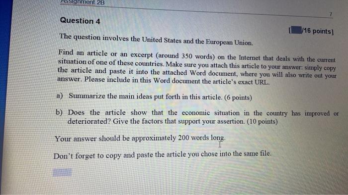 Solved The question involves the United States and the Chegg