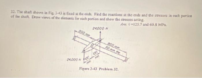 Solved 32. The shaft shown in Fig. 3.43 is fixed at the | Chegg.com
